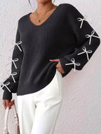 Bow-tie Sleeve V-neck Sweater (9)