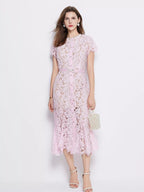Lace Short Sleeve Mermaid Dress (5)