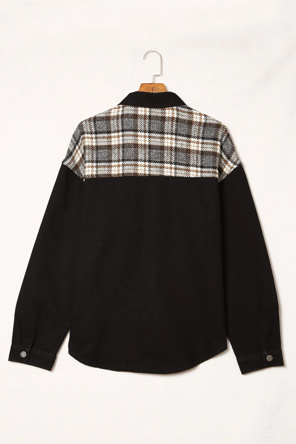 Plaid Pocketed Button Up Denim Jacket (5)