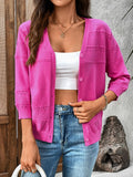 Textured Button-front Cardigan 3/4 Sleeves