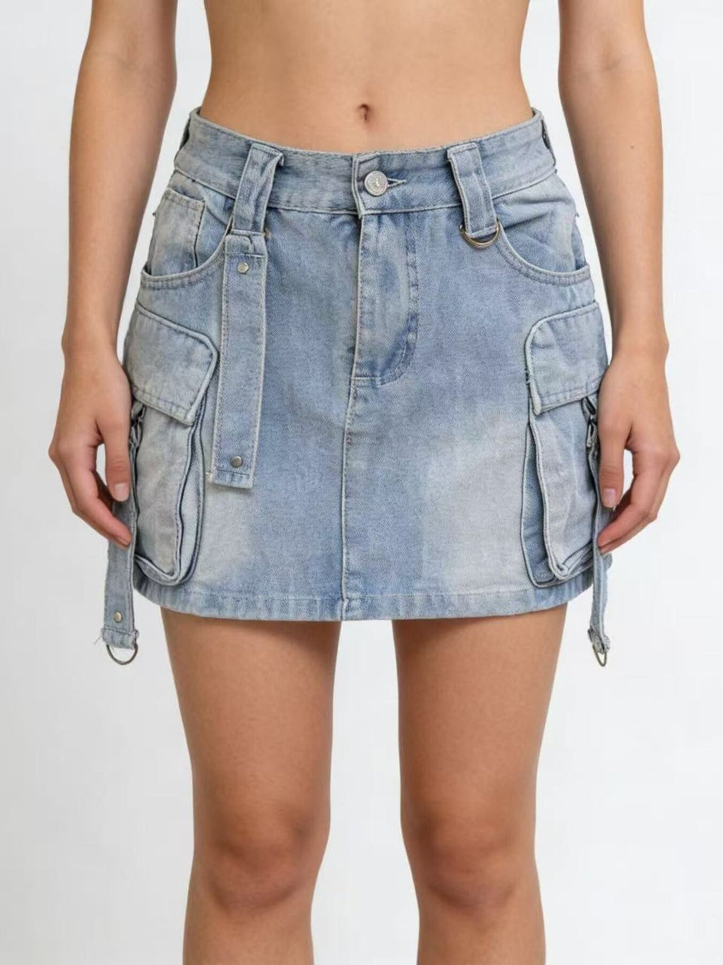 Washed Cargo Denim Skirt (3)