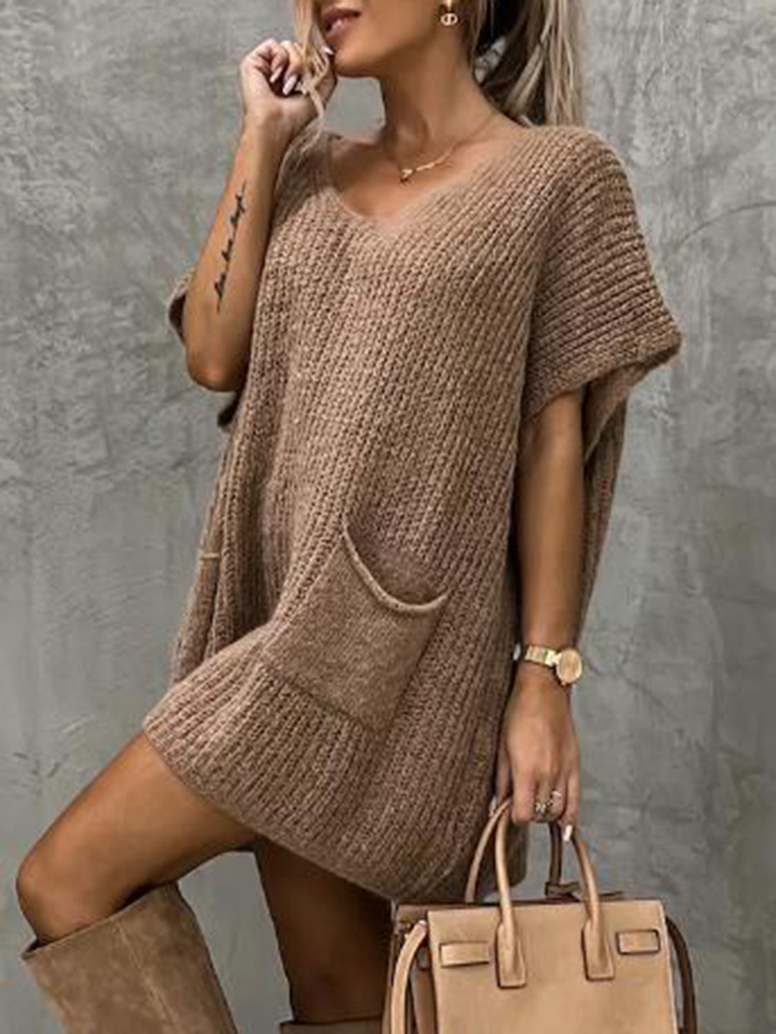 Short Sleeve Sweater Dress Pockets (3)