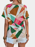 Printed V-neck Short Sleeve Blouse (20)