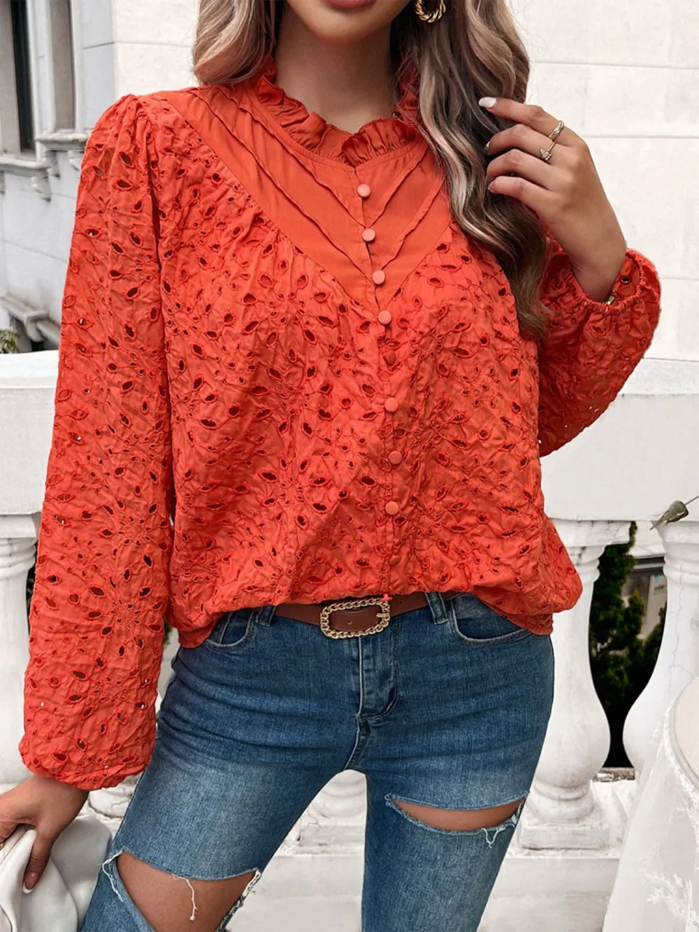 Frill Round Neck Long Sleeve Shirt (4)