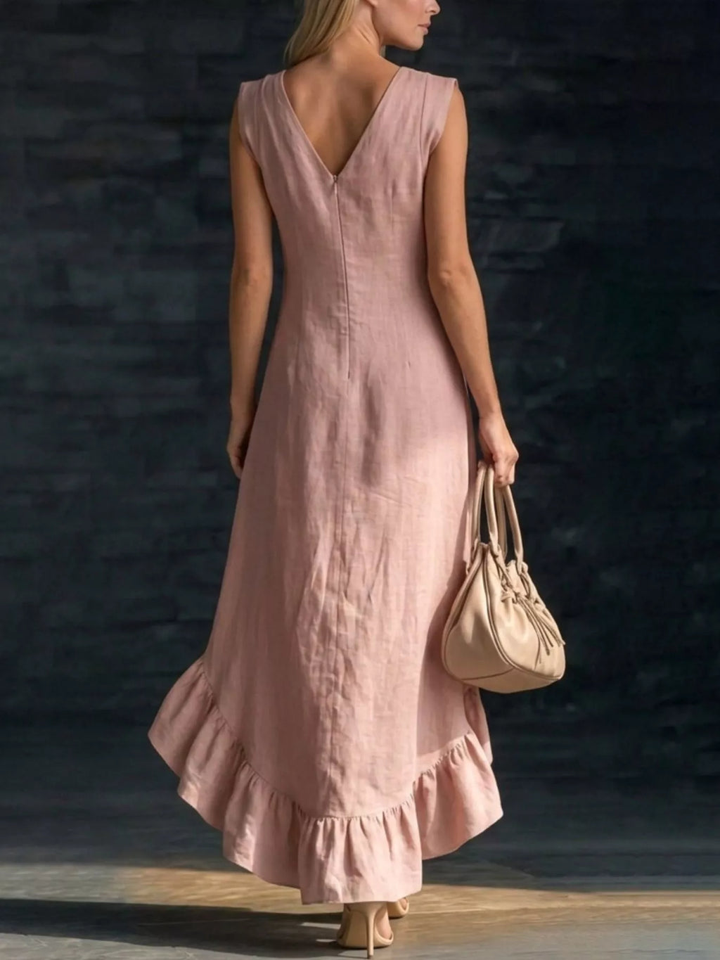 Full Size V-neck Ruffle Hem High-low Dress Plus (2)
