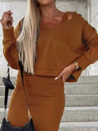 Solid Color Tank Dress V-neck Hoodie Set (2)