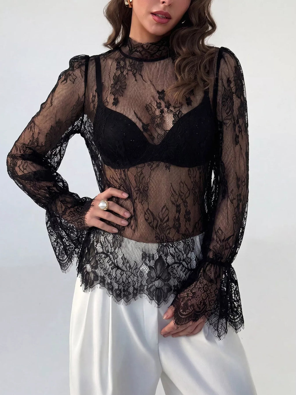 Lace Flounce Sleeve Top (2)