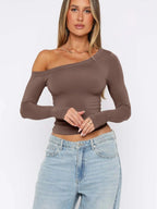 One Shoulder Long Sleeve Crop T-shirt (13)