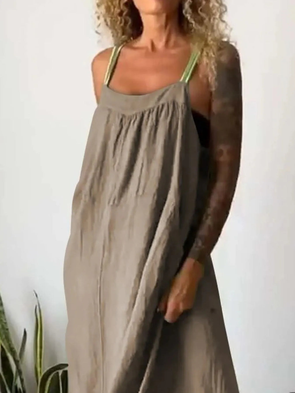 Full Size Ruched Cami Maxi Dress Pockets Plus (10)