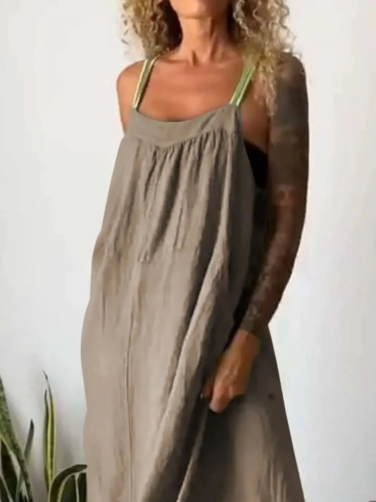 Full Size Ruched Cami Maxi Dress Pockets Plus (10)