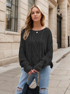 Round Neck Dropped Shoulder Long Sleeve Sweater (13)