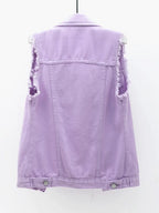 Full Size Button Down Raw Hem Sleeveless Denim Jacket Plus (2)