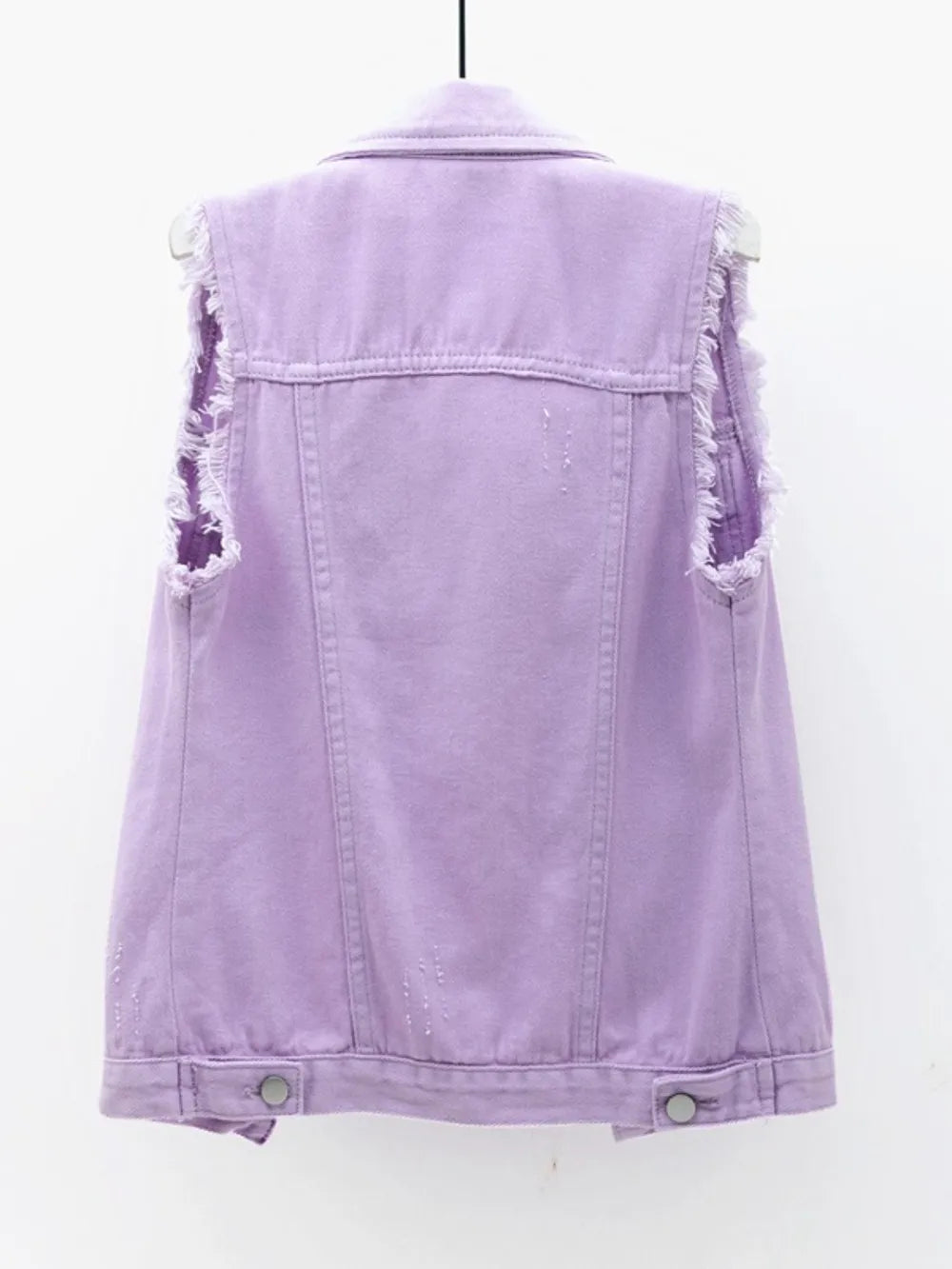 Full Size Button Down Raw Hem Sleeveless Denim Jacket Plus (2)