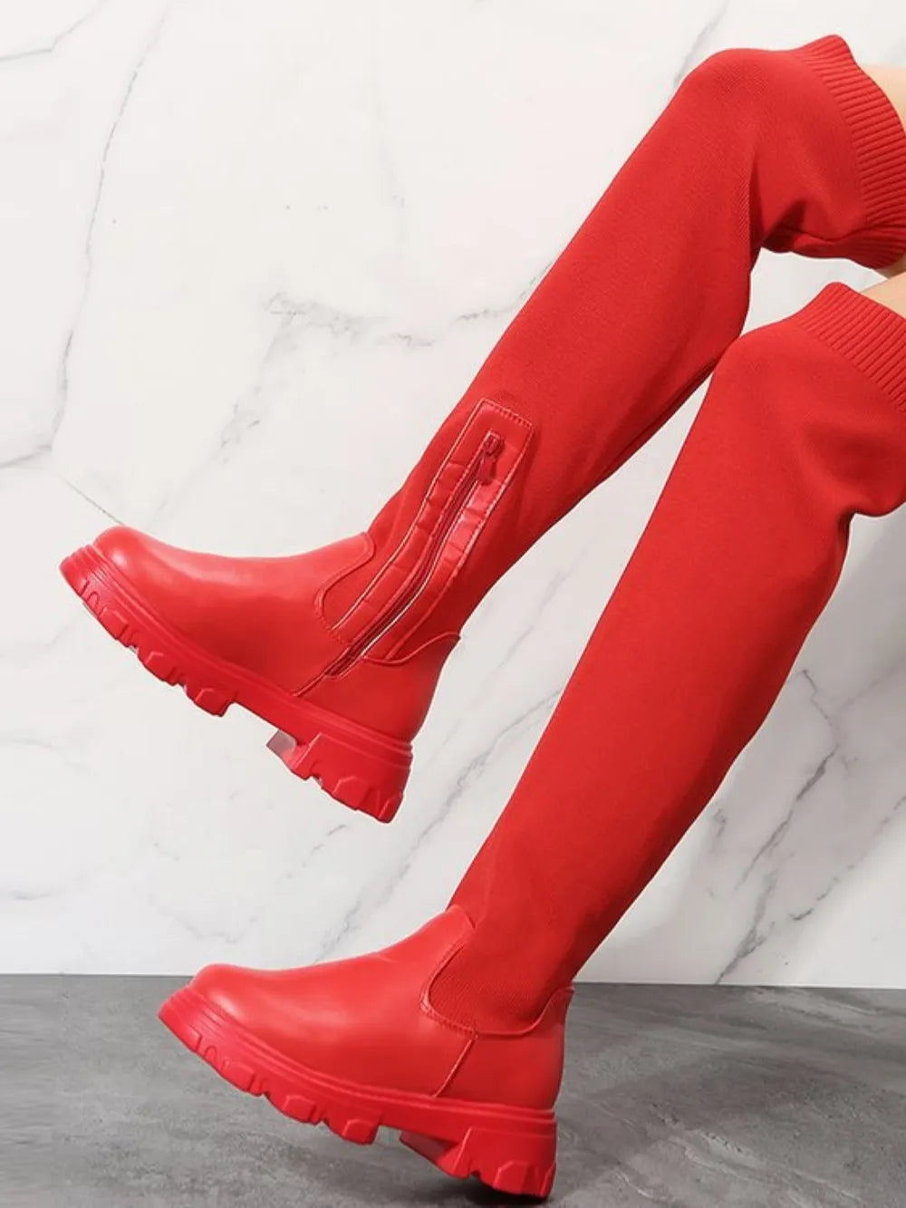 Pu Leather Round Toe Platform Boots (3)
