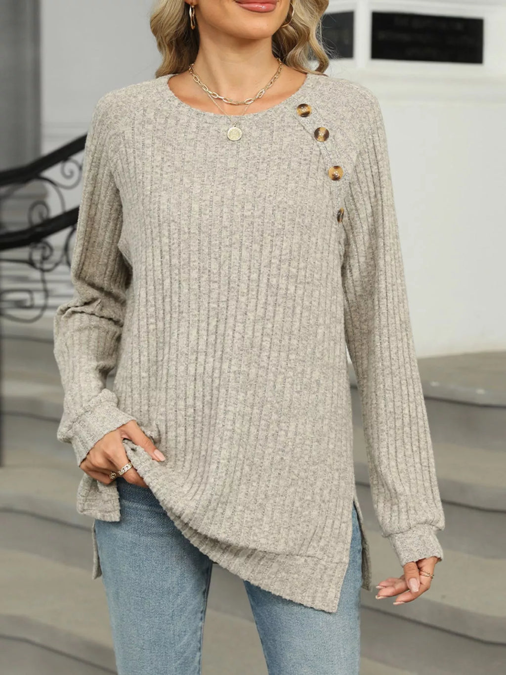 Round Neck Knit Button Top (4)