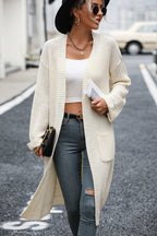 Dropped Shoulder Long Sleeve Cardigan Pocket