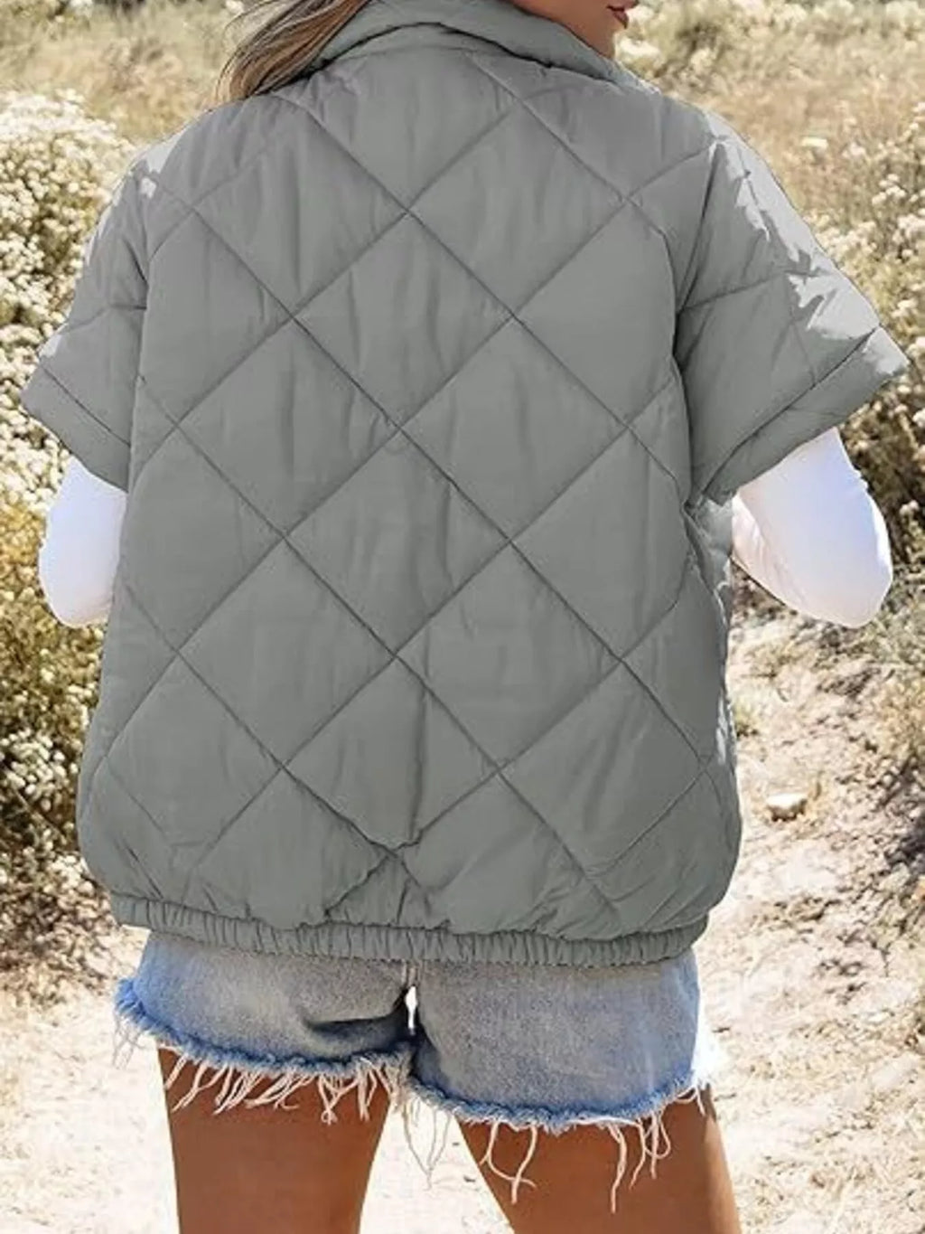 Quilted Zip Up Short Sleeve Winter Coat (3)