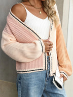 Contrast Open Front Long Sleeve Cardigan (3)