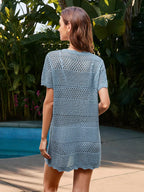 Openwork Round Neck Short Sleeve Cover-up (29)