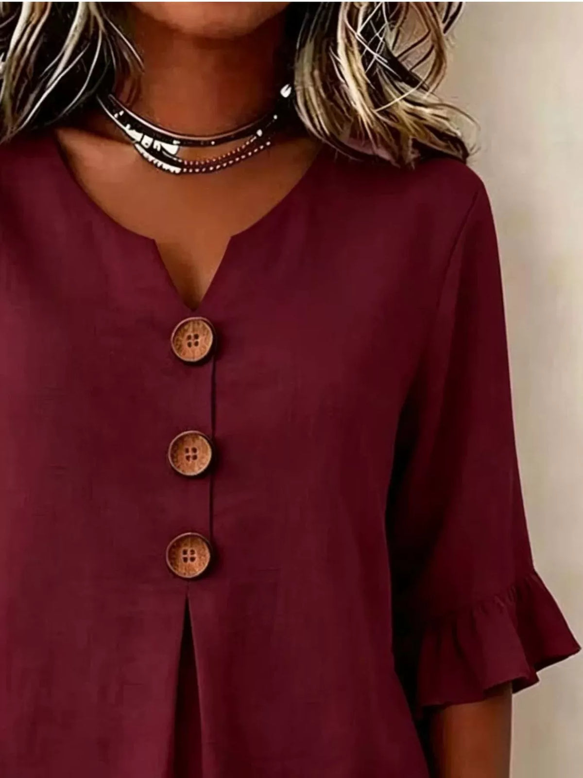 Full Size Casual Ruffle‑sleeve Decor‑button Top Plus (6)