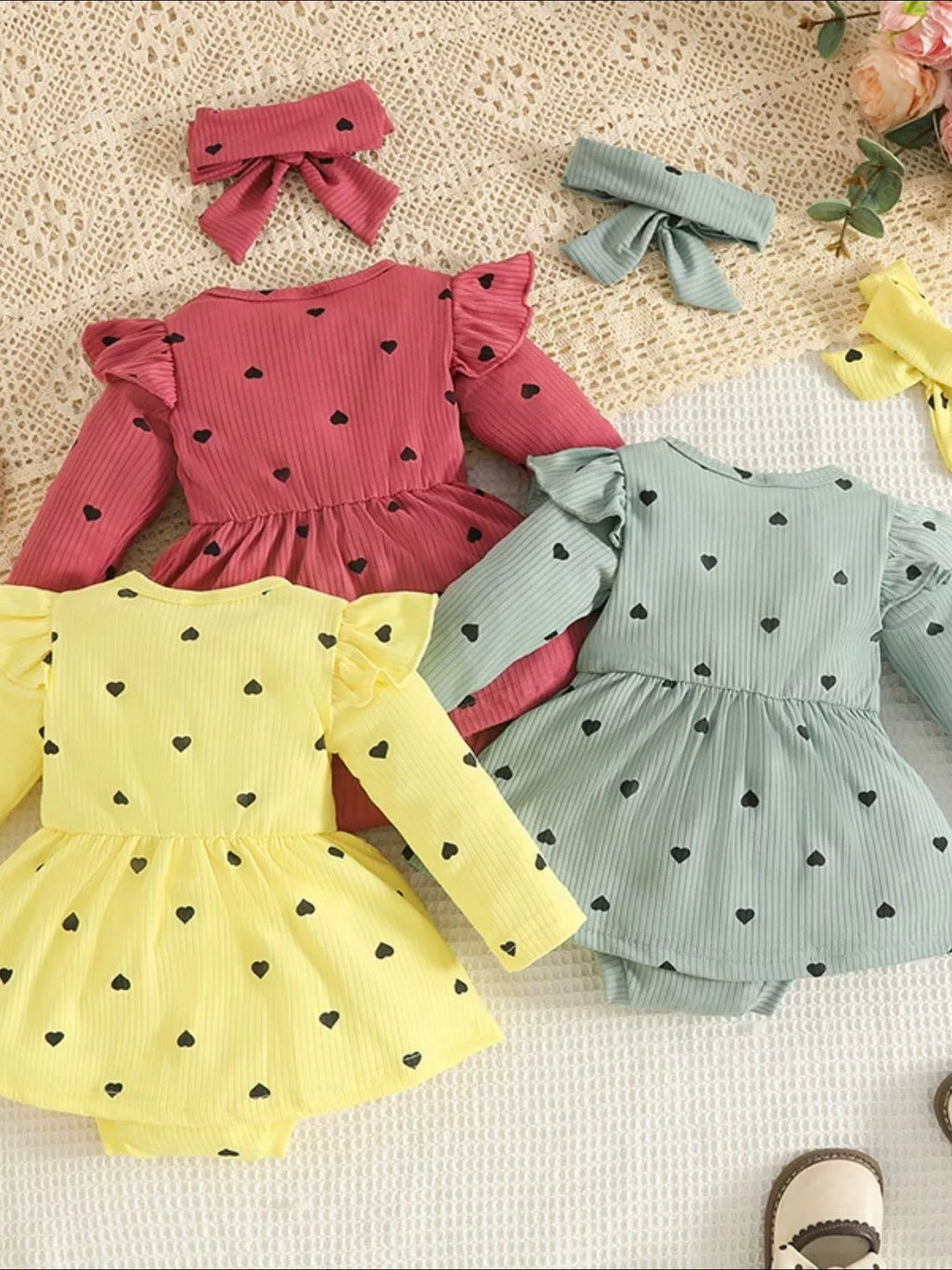 Children's Heart Print Dress Headband Set (2)