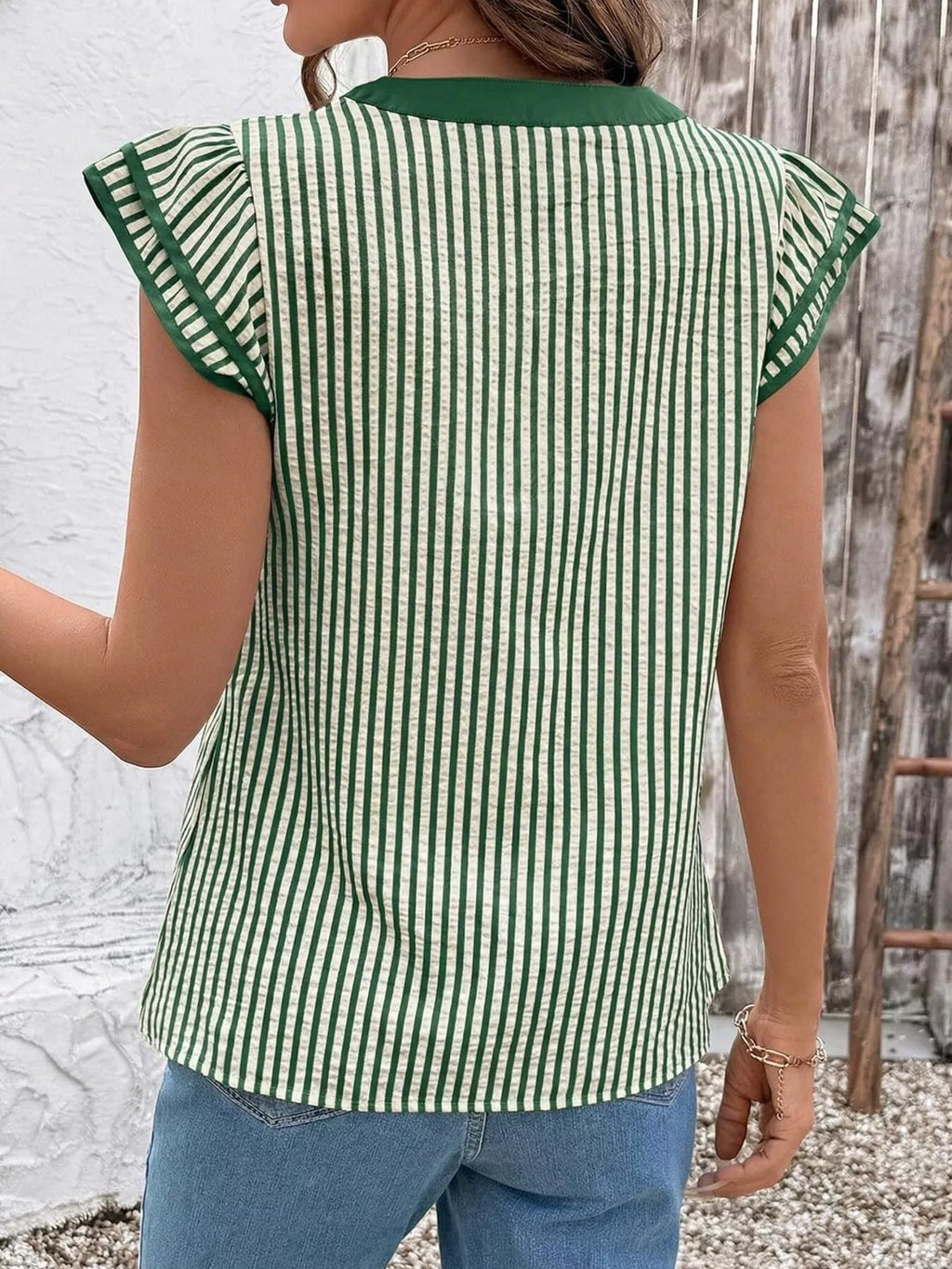 Striped Ruffle Sleeve Blouse (18)