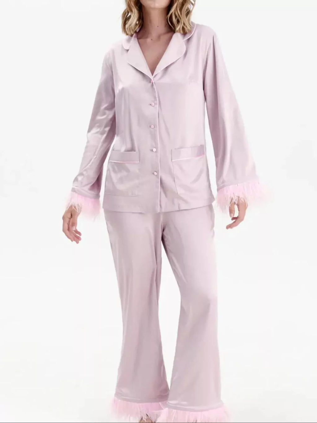 Silky Button Up Top Pants Lounge Set (4)