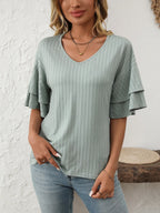 V-neck Ruffle Half Sleeve Top