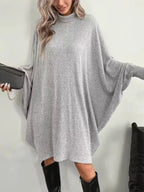 Oversized Batwing Sleeve Ribbed Knit Turtleneck Dress