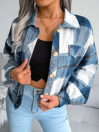 Plaid Collared Neck Long Sleeve Jacket (24)
