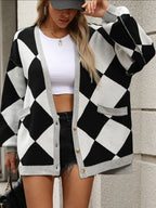 Checkered Dropped Shoulder Long Sleeve Cardigan (5)