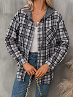 Plaid Button-up Hooded Shirt Chest Pocket (29)