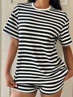 Striped Round Neck Top Shorts Set (7)
