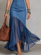 Mock Neck Cold Shoulder Ruffle Hem Maxi Dress (6)