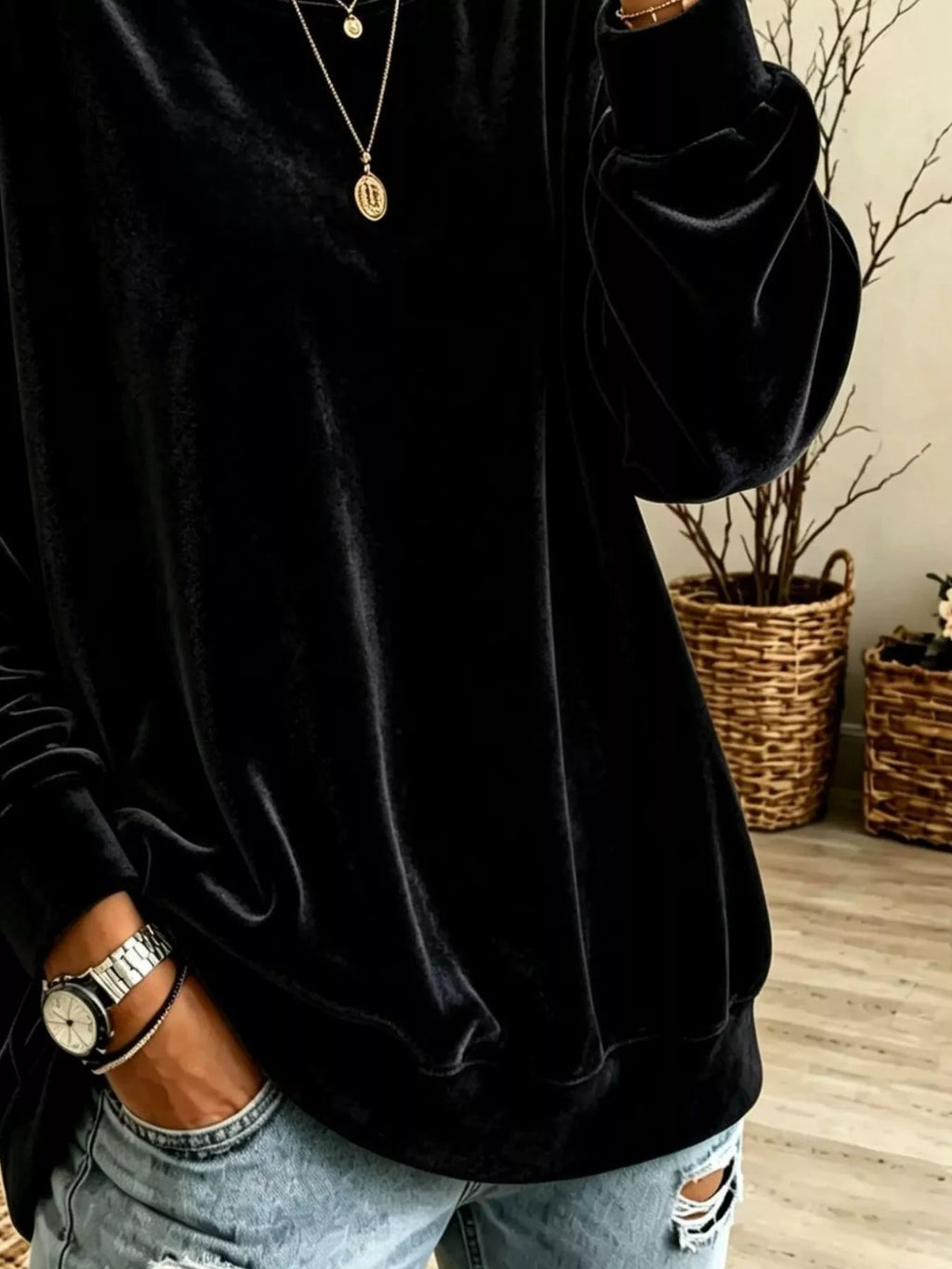 Full Size Solid Color Crew Neck Sweatshirt Plus (4)