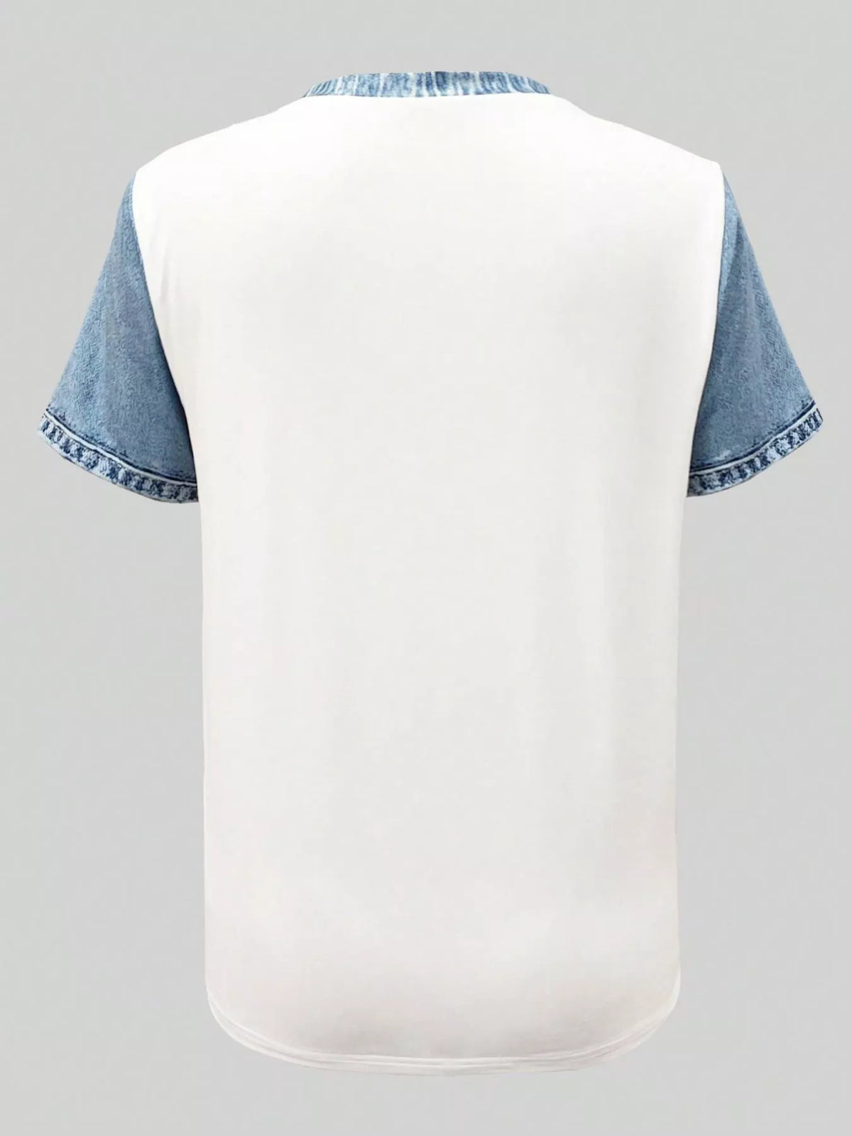 Denim Patchwork Short Sleeve Blouse (6)
