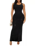 Sleeveless Rhinestone Embellished Bodycon Maxi Dress