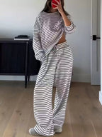 Striped Round Neck Top Pants Set (12)