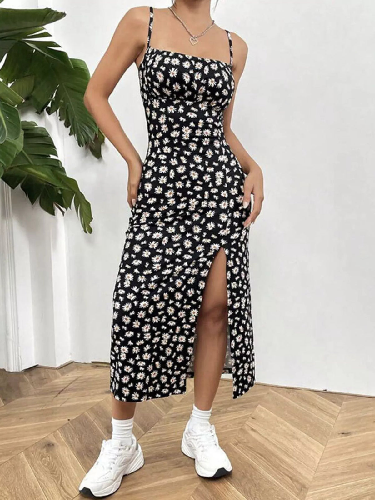Slit Spaghetti Strap Midi Dress (7)