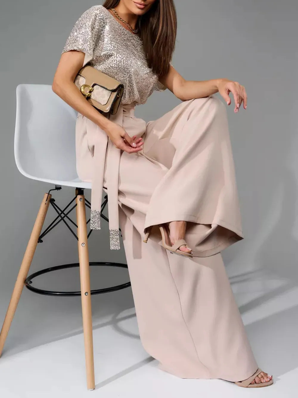 Full Size Sequin Round Neck Short Sleeve Wide Leg Jumpsuit (4)