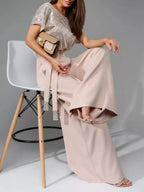 Full Size Sequin Round Neck Short Sleeve Wide Leg Jumpsuit (4)