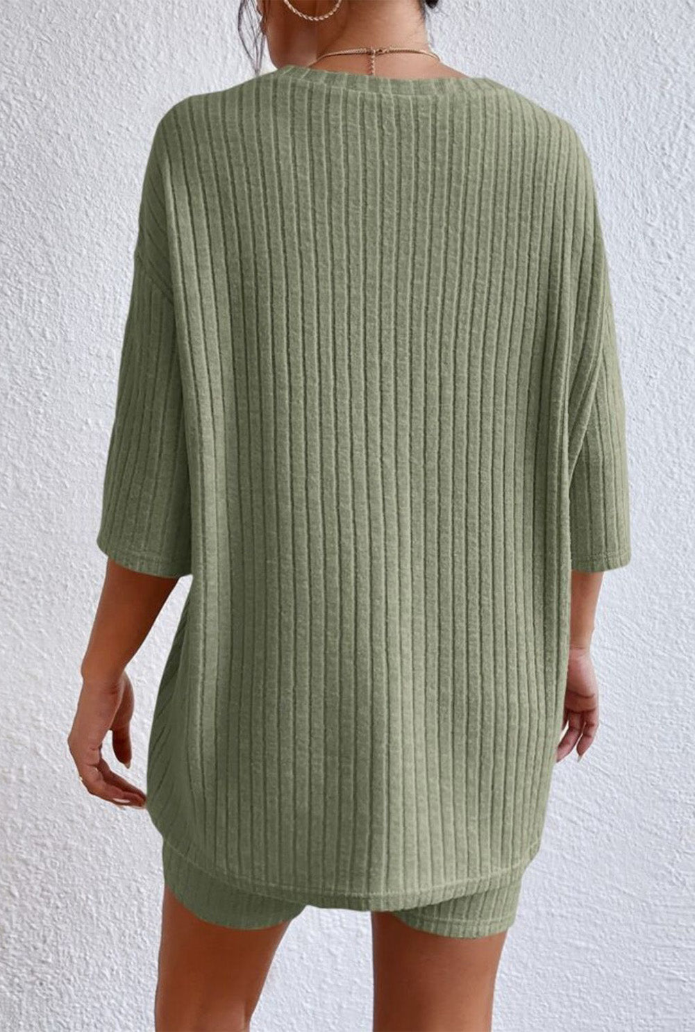 Round Neck Ribbed Top Shorts Lounge Set (2)