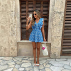 Casual Blue V-neck Embroidered Lace Dress Vacation Leisure variant CJLY273254801AZ|CJLY273254802BY|CJLY273254803CX|CJLY273254804DW
