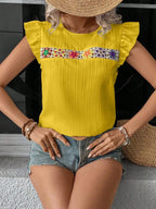 Ruffled Round Neck Cap Sleeve Blouse (3)