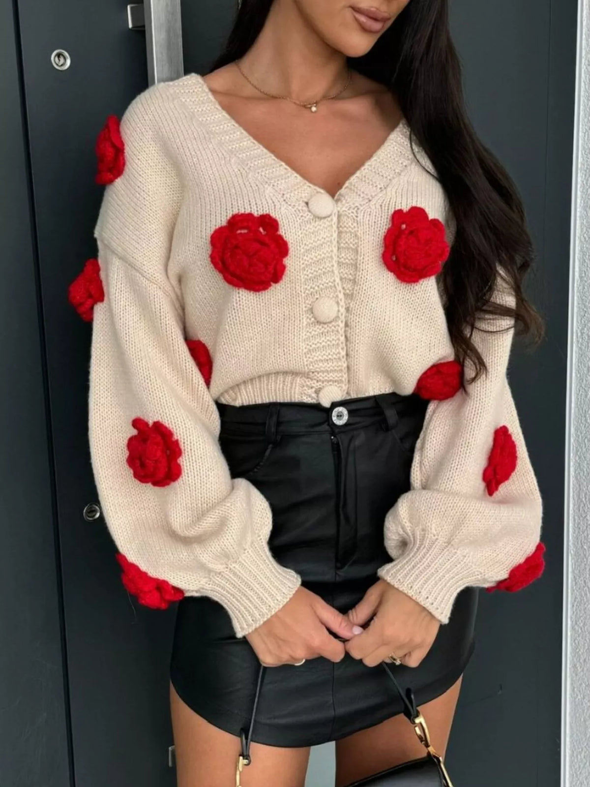 Rose Embellished V-neck Cardigan (10)