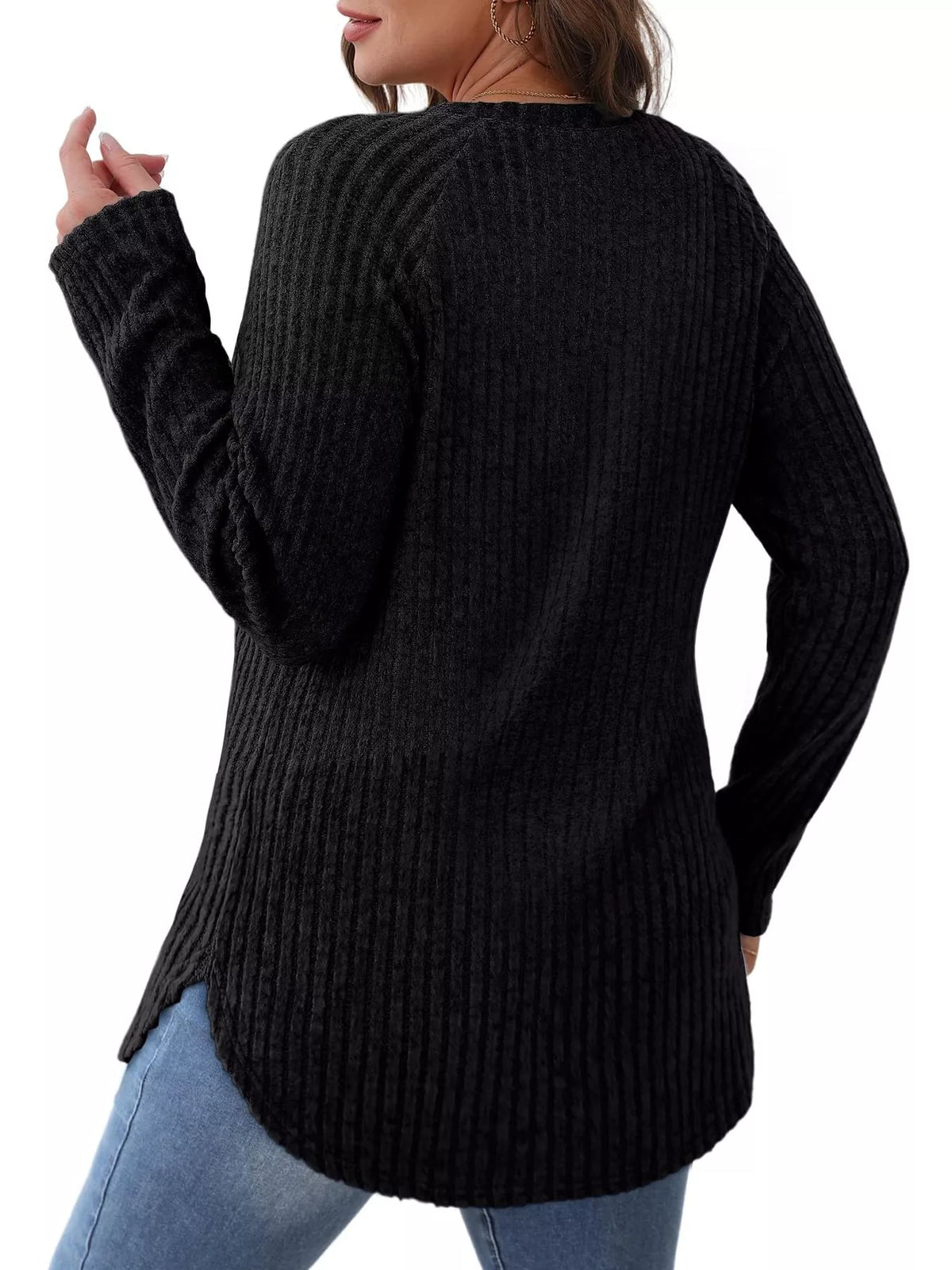 Ribbed Knit Long Sleeve T-shirt (6)