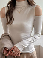 Mock Neck Cold-shoulder Slim-fit T-shirt (4)