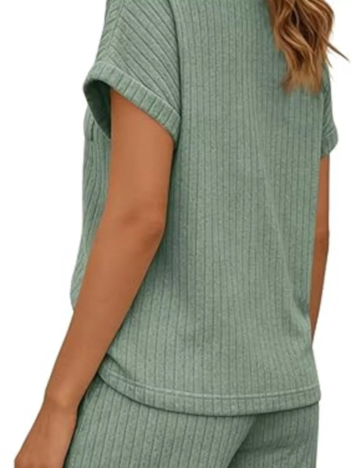 Casual Ribbed Knit Tee Shorts Set (4)