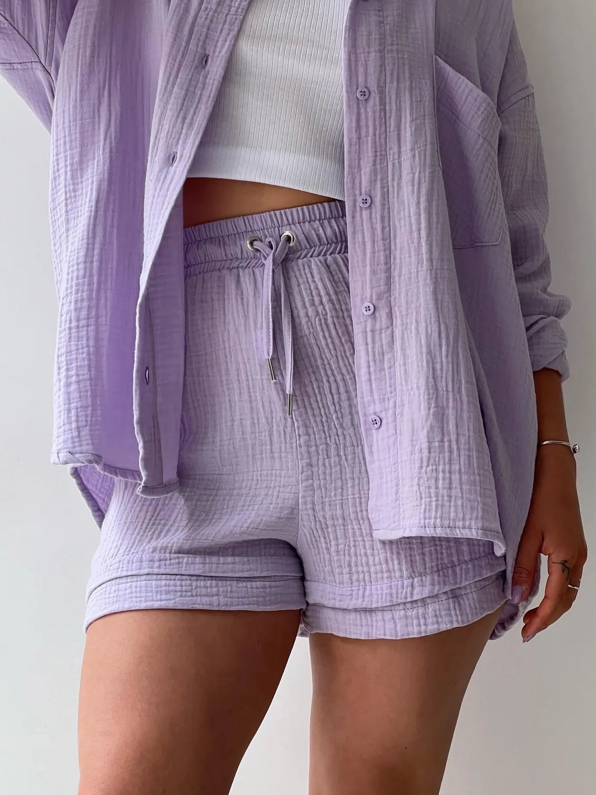 Button Up Shirt Shorts Set (20)