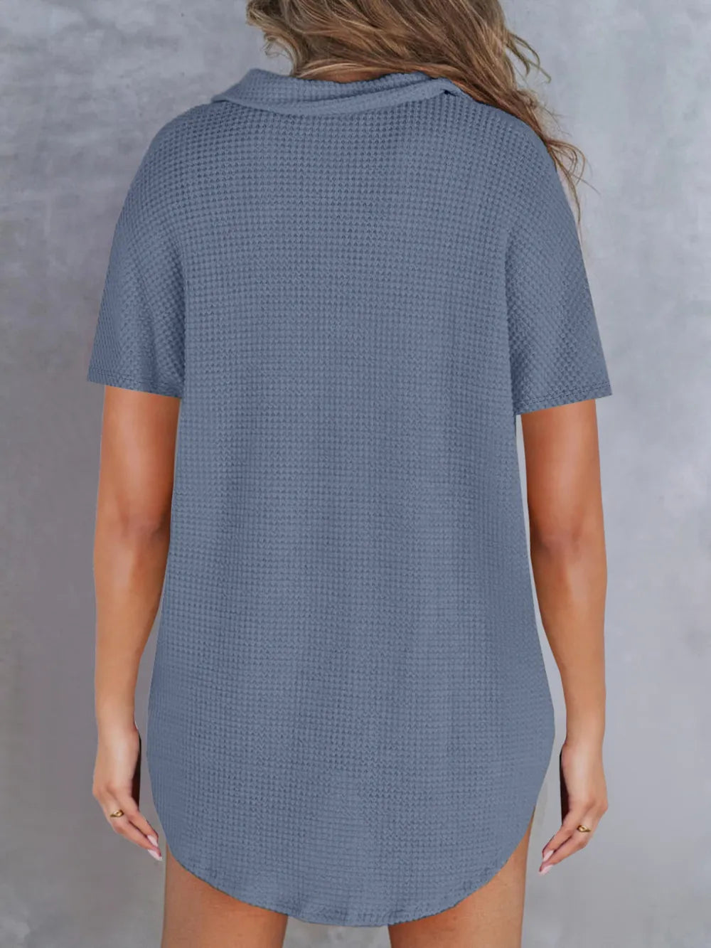 Waffle-knit Short Sleeve Polo Shirt (14)
